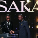 Burna Boy Presents Socrates Award to Bukayo Saka at 2026 Ballon d’Or in London